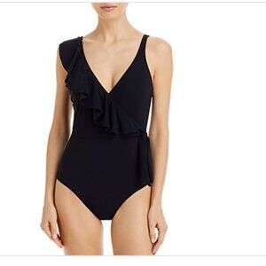 Gottex Ruffle Wrap Front Tummy Control One Piece Swimsuit Black Size 6 10417
